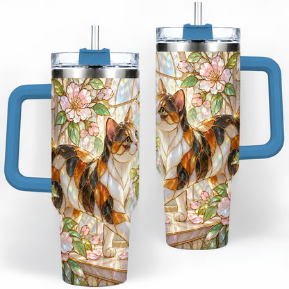 #pl[40oz|Blue] Stained Glass Style Cat 40oz Tumbler for Cat Lovers