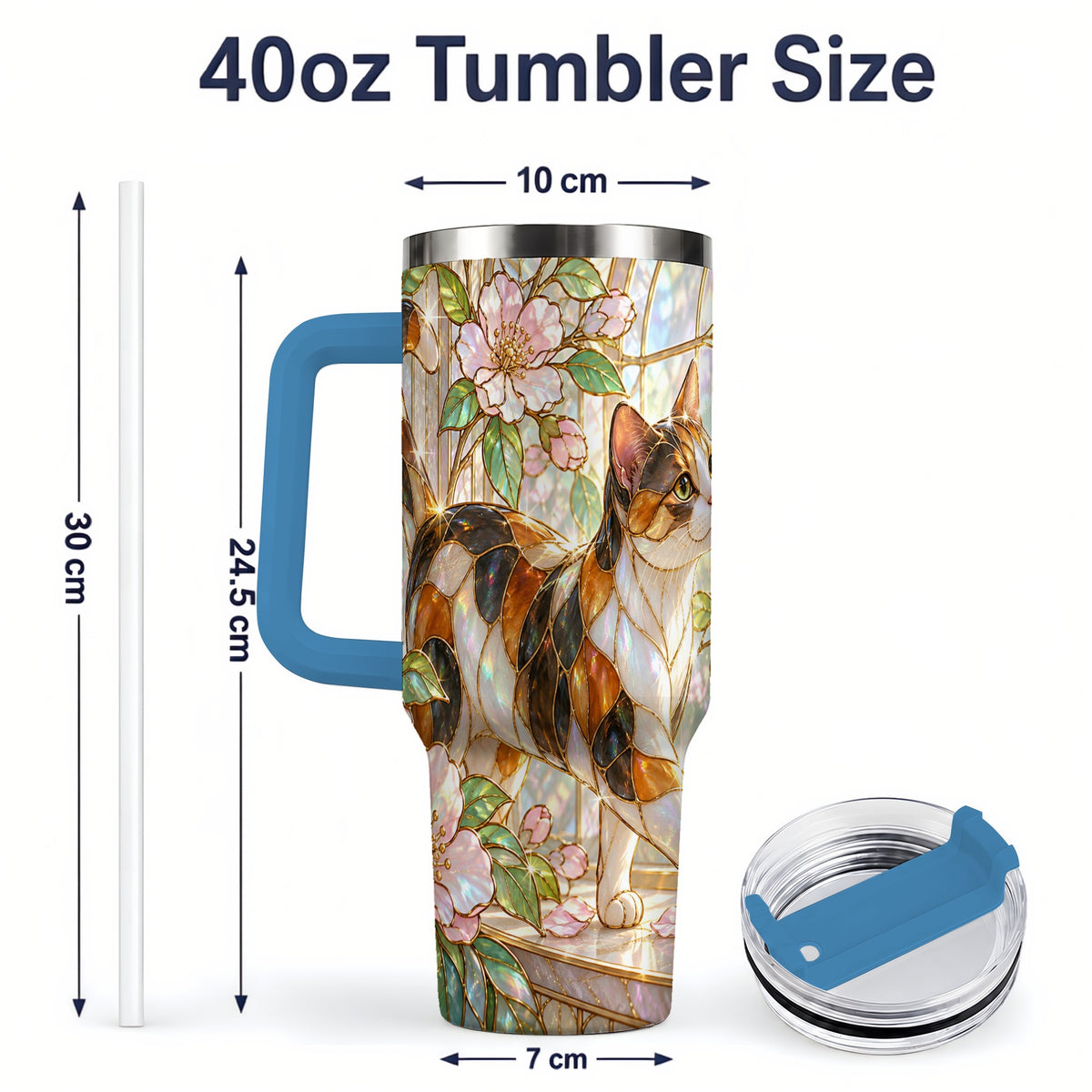 #pl[40oz|Blue] Stained Glass Style Cat 40oz Tumbler for Cat Lovers