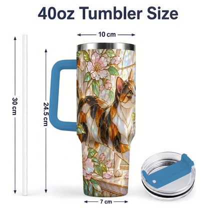 #pl[40oz|Blue] Stained Glass Style Cat 40oz Tumbler for Cat Lovers