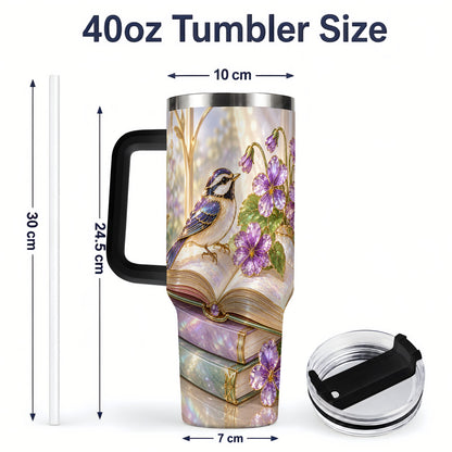 #pl[40oz|Black] Blue Bird Purple Flowers 40oz Tumbler for Book Lovers