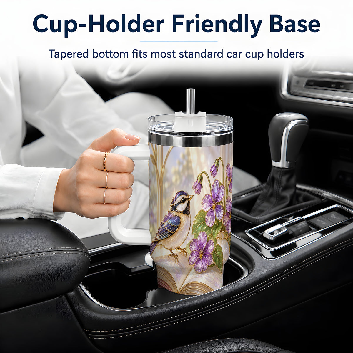 Blue Bird Purple Flowers 40oz Tumbler for Book Lovers