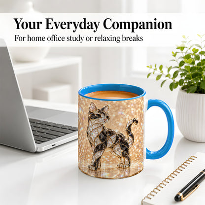 #pl[11oz|Blue] Jeweled Cat Accent Mug, Ceramic Mug with Faceted Cat Artwork