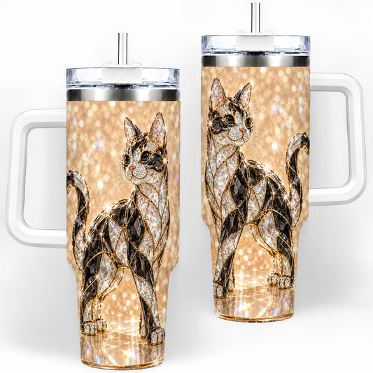 Jeweled Cat Tumbler, 40oz Stainless Steel Drinkware with Cat Artwork