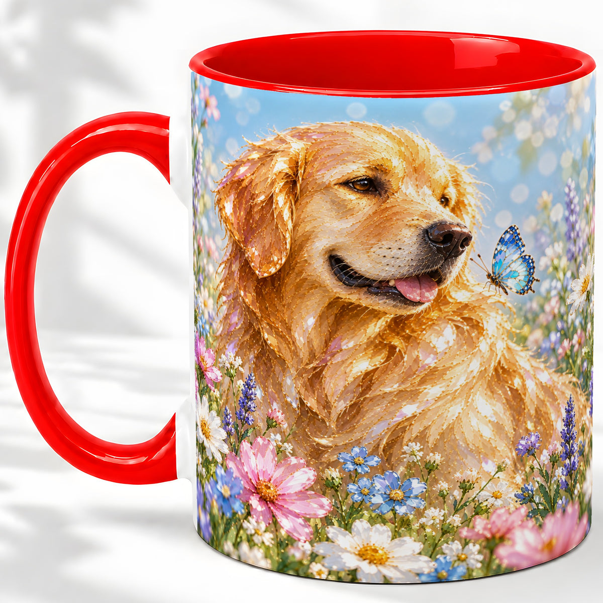 Golden Retriever Floral Accent Mug, Ceramic Mug with Dog Artwork