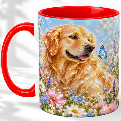 Golden Retriever Floral Accent Mug, Ceramic Mug with Dog Artwork