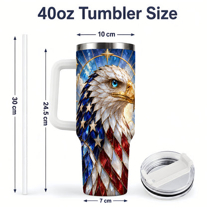 #pl[40oz|White] Patriotic Bald Eagle Tumbler, 40oz Stainless Steel Drinkware with Flag Art
