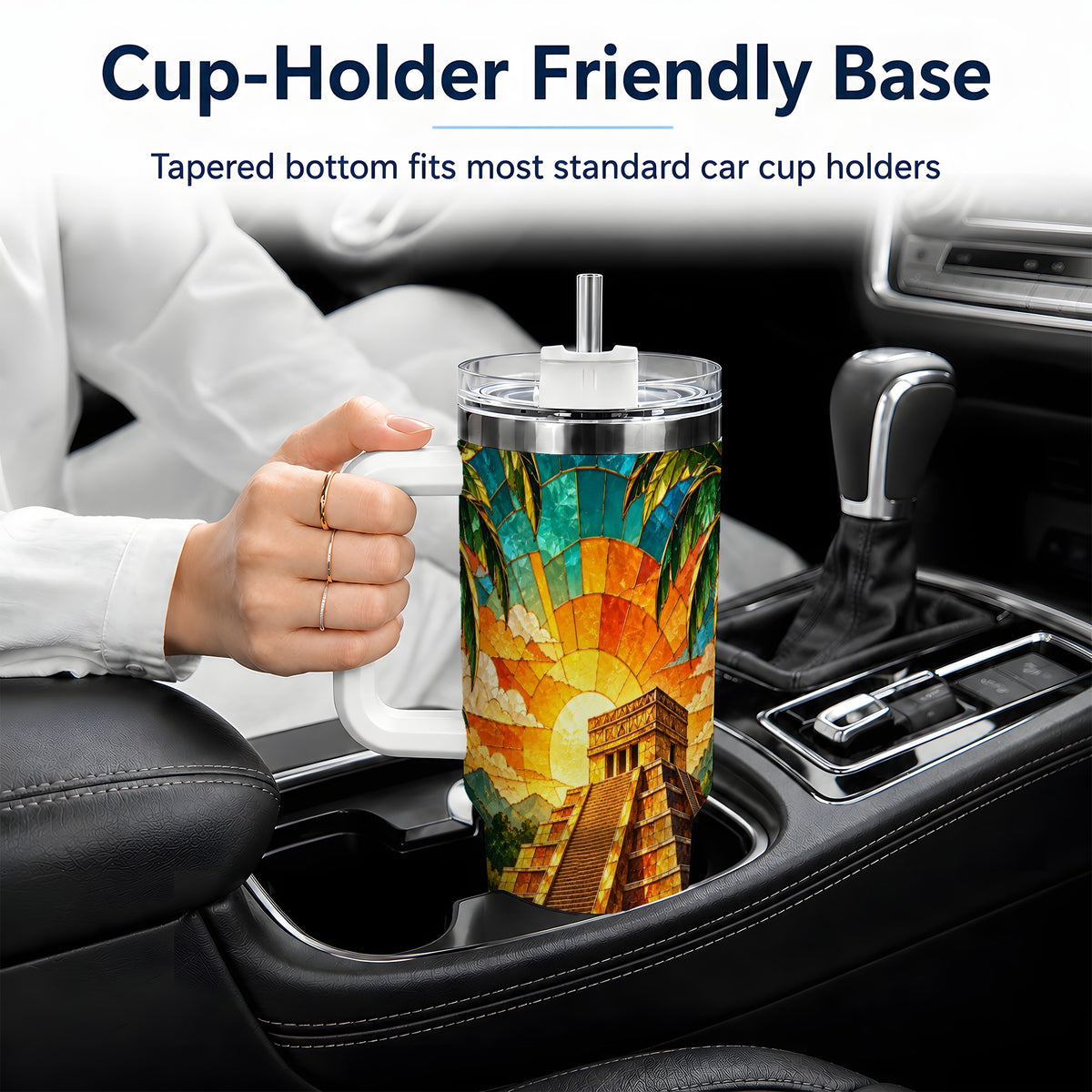 Tropical Pyramid Tumbler, 40oz Stainless Steel Drinkware with Sunset Art