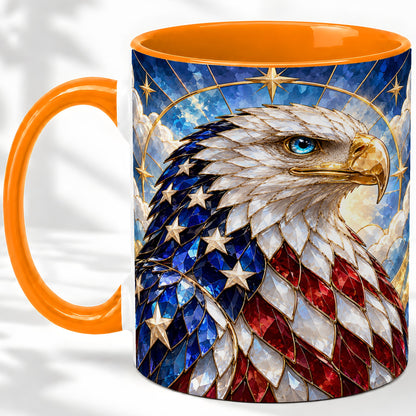 #pl[11oz|Orange] Patriotic Bald Eagle Accent Mug, Ceramic Mug with Flag Artwork