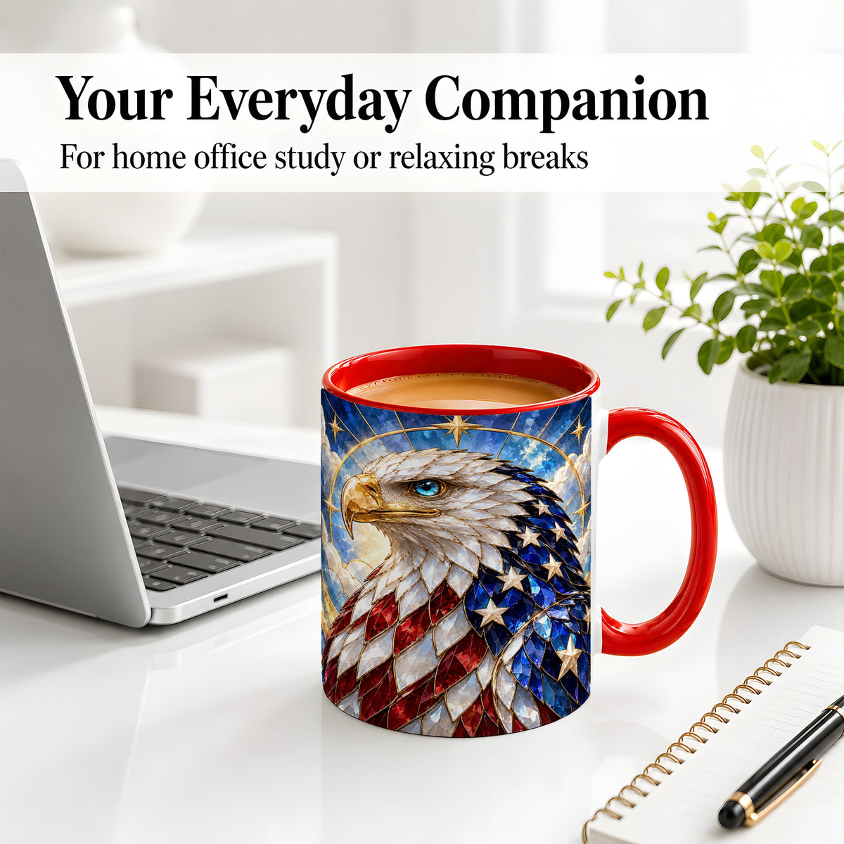 #pl[11oz|Red] Patriotic Bald Eagle Accent Mug, Ceramic Mug with Flag Artwork