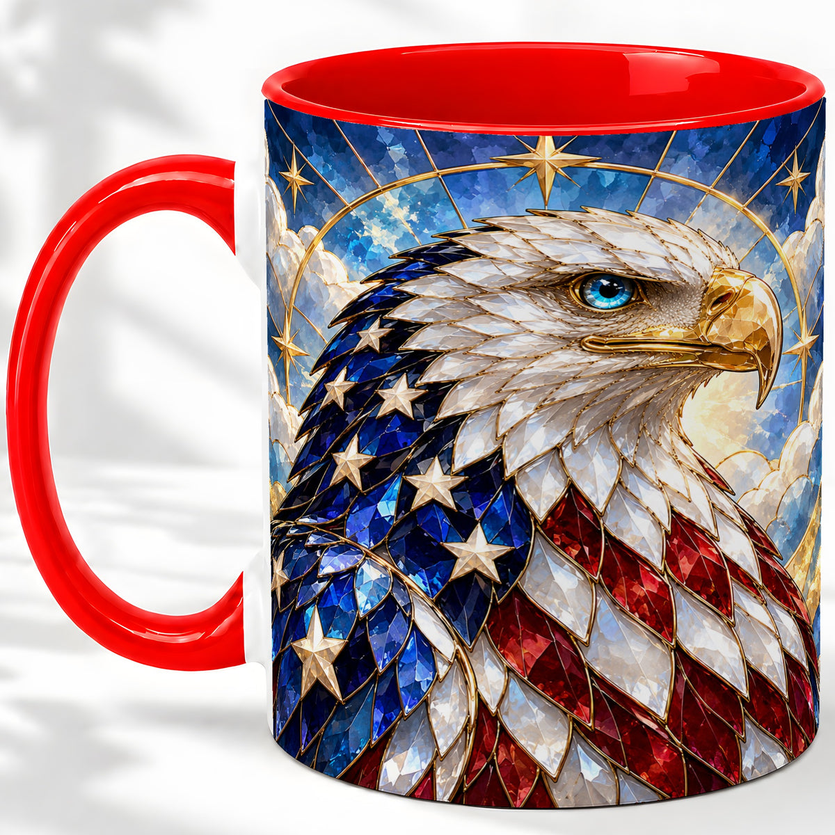 Patriotic Bald Eagle Accent Mug, Ceramic Mug with Flag Artwork