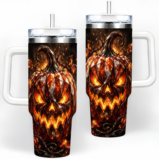 Halloween Jack O Lantern Tumbler, 40oz Stainless Steel with Pumpkin Art