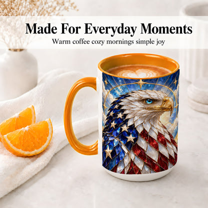 #pl[15oz|Orange] Patriotic Bald Eagle Accent Mug, Ceramic Mug with Flag Artwork
