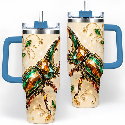 #pl[40oz|Blue] Stag Beetle Tumbler, 40oz Stainless Steel Drinkware with Jewel Style Art