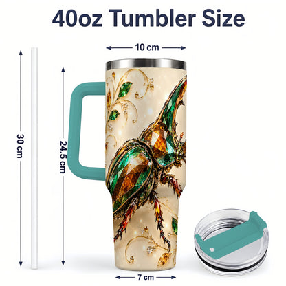 #pl[40oz|Green] Stag Beetle Tumbler, 40oz Stainless Steel Drinkware with Jewel Style Art