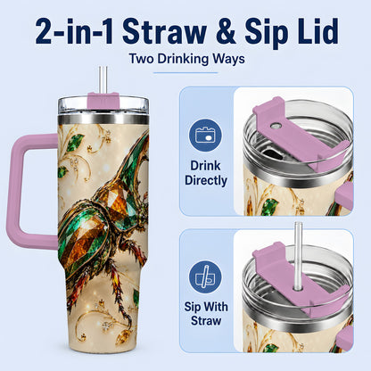#pl[40oz|Pink] Stag Beetle Tumbler, 40oz Stainless Steel Drinkware with Jewel Style Art