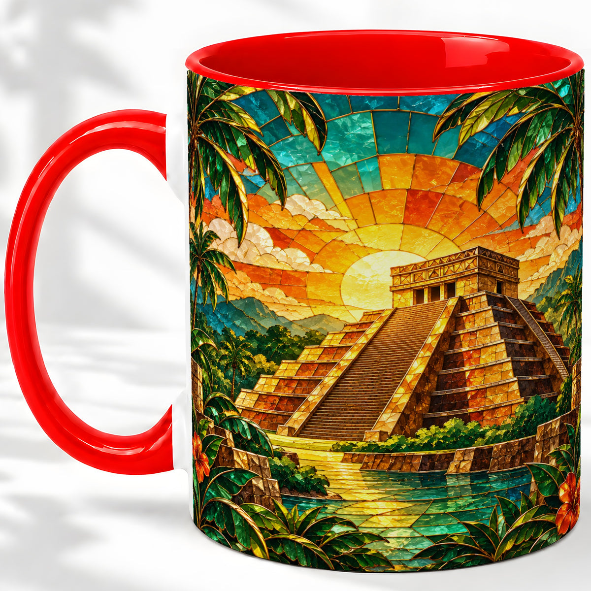 Tropical Pyramid Accent Mug, Ceramic Mug with Sunset Artwork