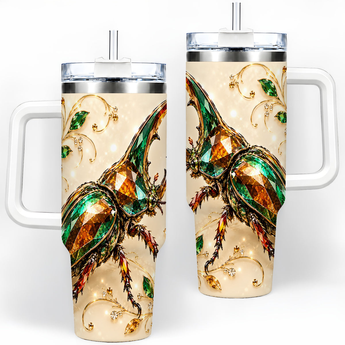 Stag Beetle Tumbler, 40oz Stainless Steel Drinkware with Jewel Style Art