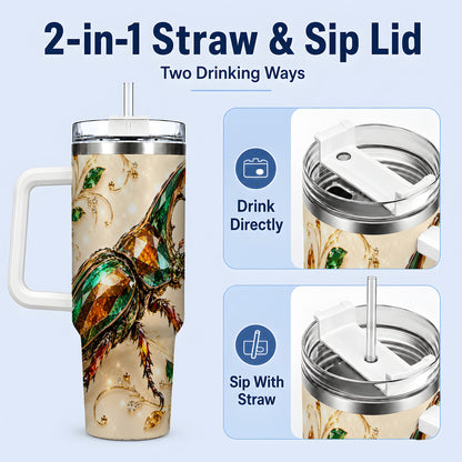 #pl[40oz|White] Stag Beetle Tumbler, 40oz Stainless Steel Drinkware with Jewel Style Art