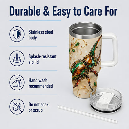 Stag Beetle Tumbler, 40oz Stainless Steel Drinkware with Jewel Style Art