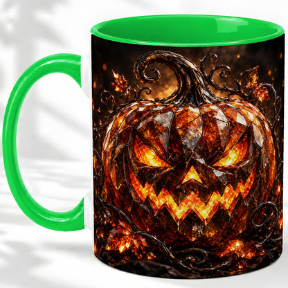 #pl[11oz|Green] Halloween Jack O Lantern Accent Mug, Ceramic Mug with Pumpkin Art