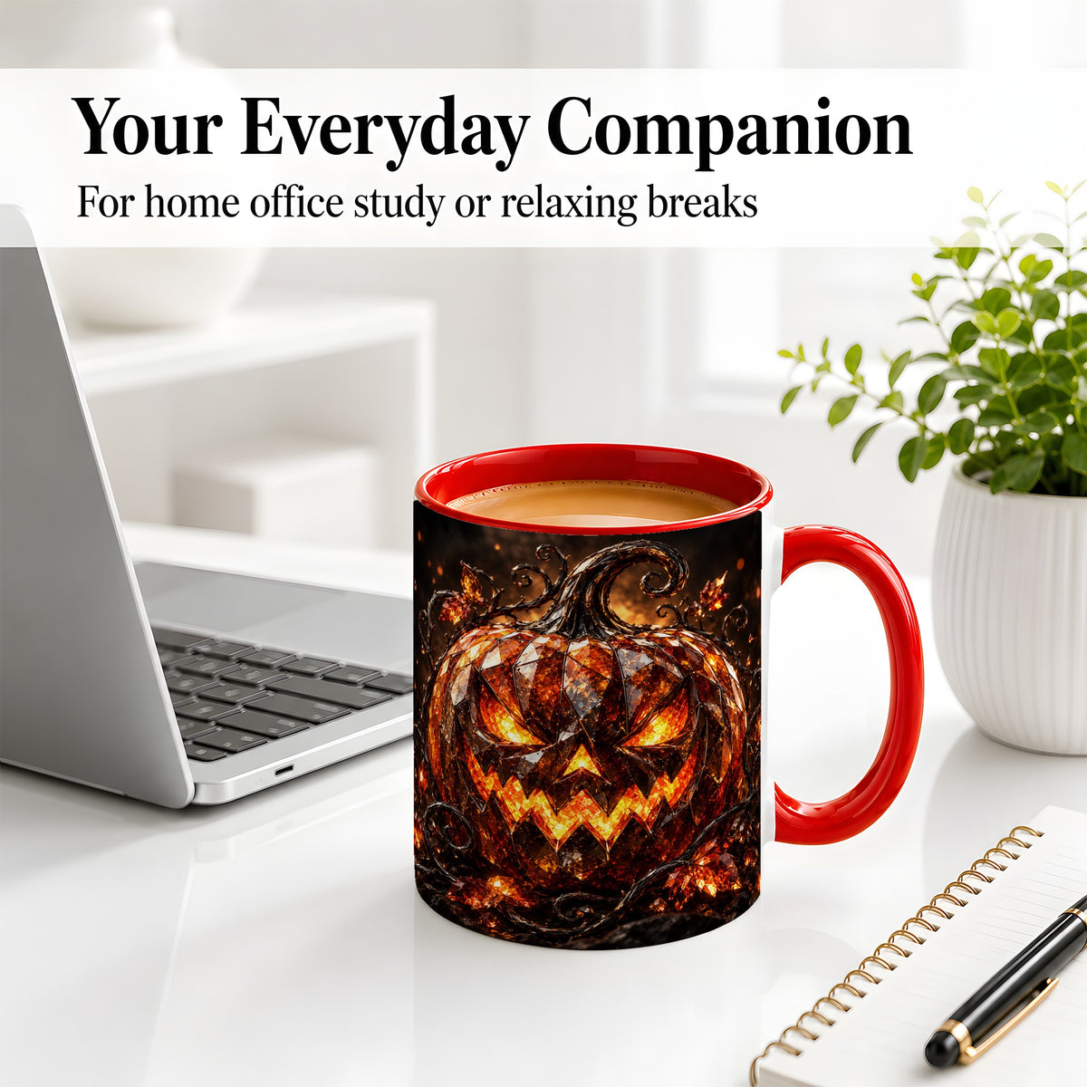 #pl[11oz|Red] Halloween Jack O Lantern Accent Mug, Ceramic Mug with Pumpkin Art