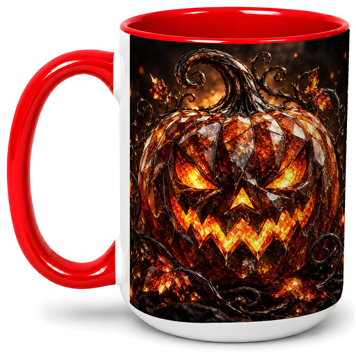 #pl[15oz|Red] Halloween Jack O Lantern Accent Mug, Ceramic Mug with Pumpkin Art