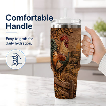 #pl[40oz|White] Farm Rooster Tumbler, 40oz Tumbler with Rustic Country Artwork