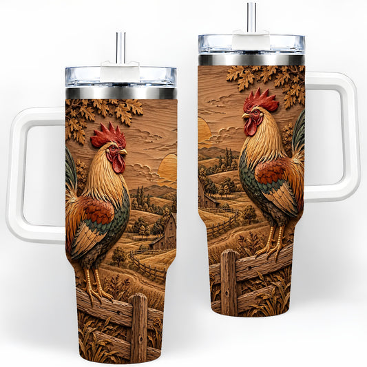 Farm Rooster Tumbler, 40oz Tumbler with Rustic Country Artwork