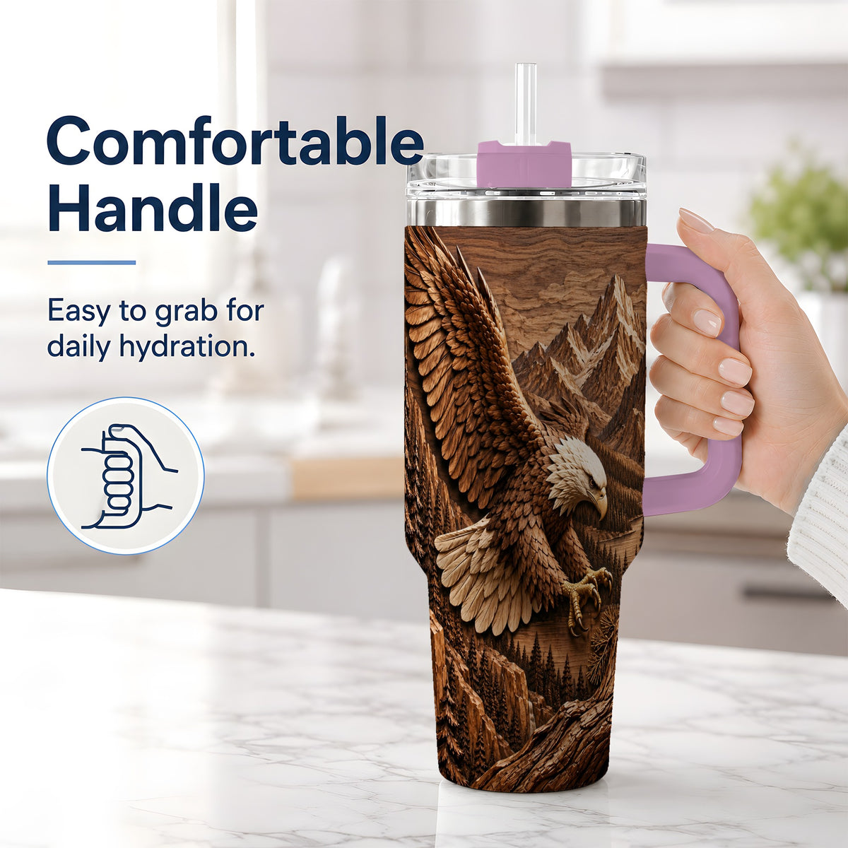 #pl[40oz|Pink] Bald Eagle Tumbler, 40oz Tumbler with Mountain Forest Artwork