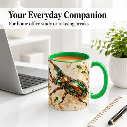 #pl[11oz|Green] Stag Beetle Accent Mug, Ceramic Mug with Jewel Style Artwork