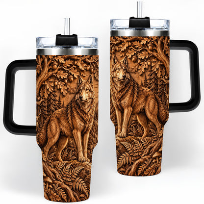 #pl[40oz|Black] Woodland Wolf Tumbler, 40oz Tumbler with Forest Animal Artwork