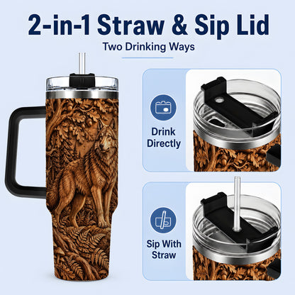 #pl[40oz|Black] Woodland Wolf Tumbler, 40oz Tumbler with Forest Animal Artwork