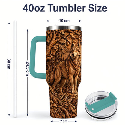 #pl[40oz|Green] Woodland Wolf Tumbler, 40oz Tumbler with Forest Animal Artwork