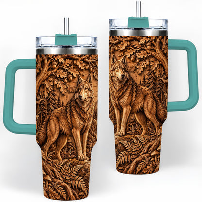 #pl[40oz|Green] Woodland Wolf Tumbler, 40oz Tumbler with Forest Animal Artwork