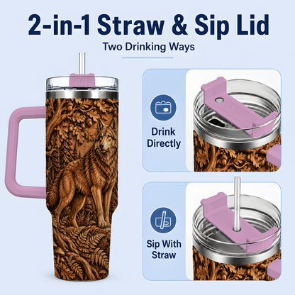 #pl[40oz|Pink] Woodland Wolf Tumbler, 40oz Tumbler with Forest Animal Artwork