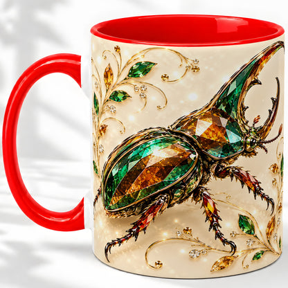 Stag Beetle Accent Mug, Ceramic Mug with Jewel Style Artwork