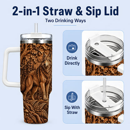#pl[40oz|White] Woodland Wolf Tumbler, 40oz Tumbler with Forest Animal Artwork