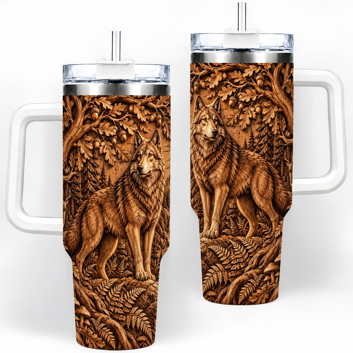 Woodland Wolf Tumbler, 40oz Tumbler with Forest Animal Artwork