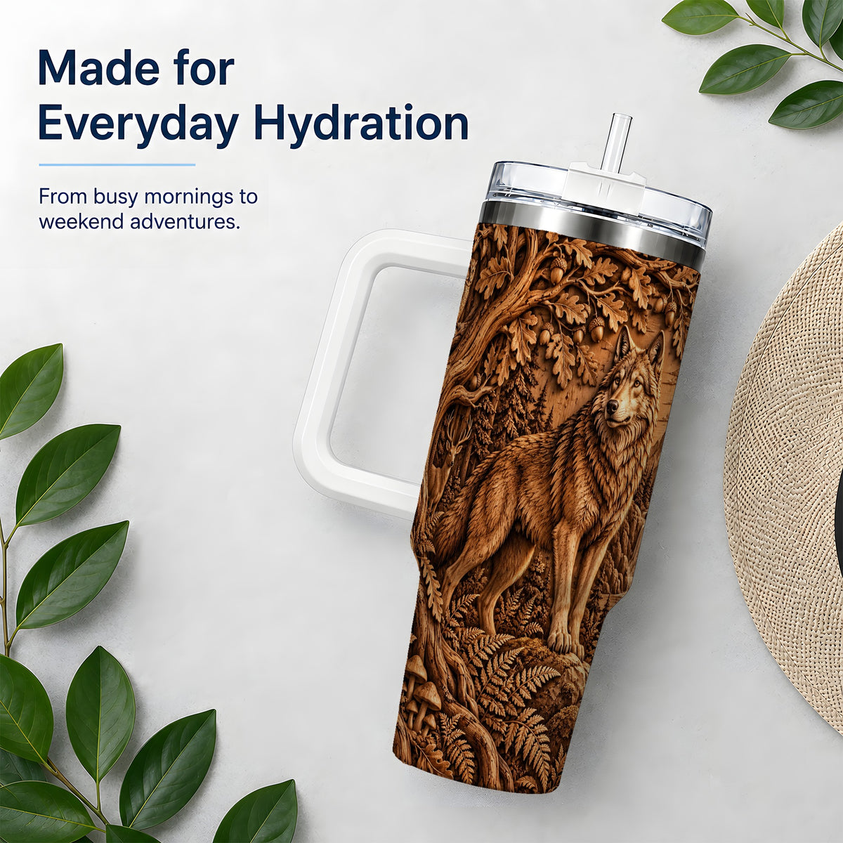 Woodland Wolf Tumbler, 40oz Tumbler with Forest Animal Artwork