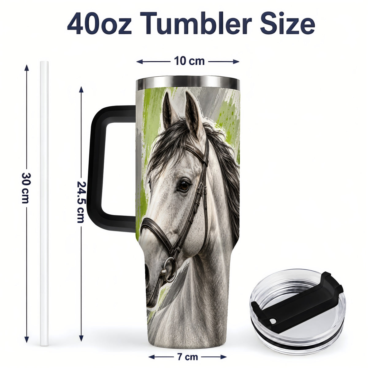 #pl[40oz|Black] Horse Portrait Tumbler, 40oz Tumbler with Brushstroke Artwork