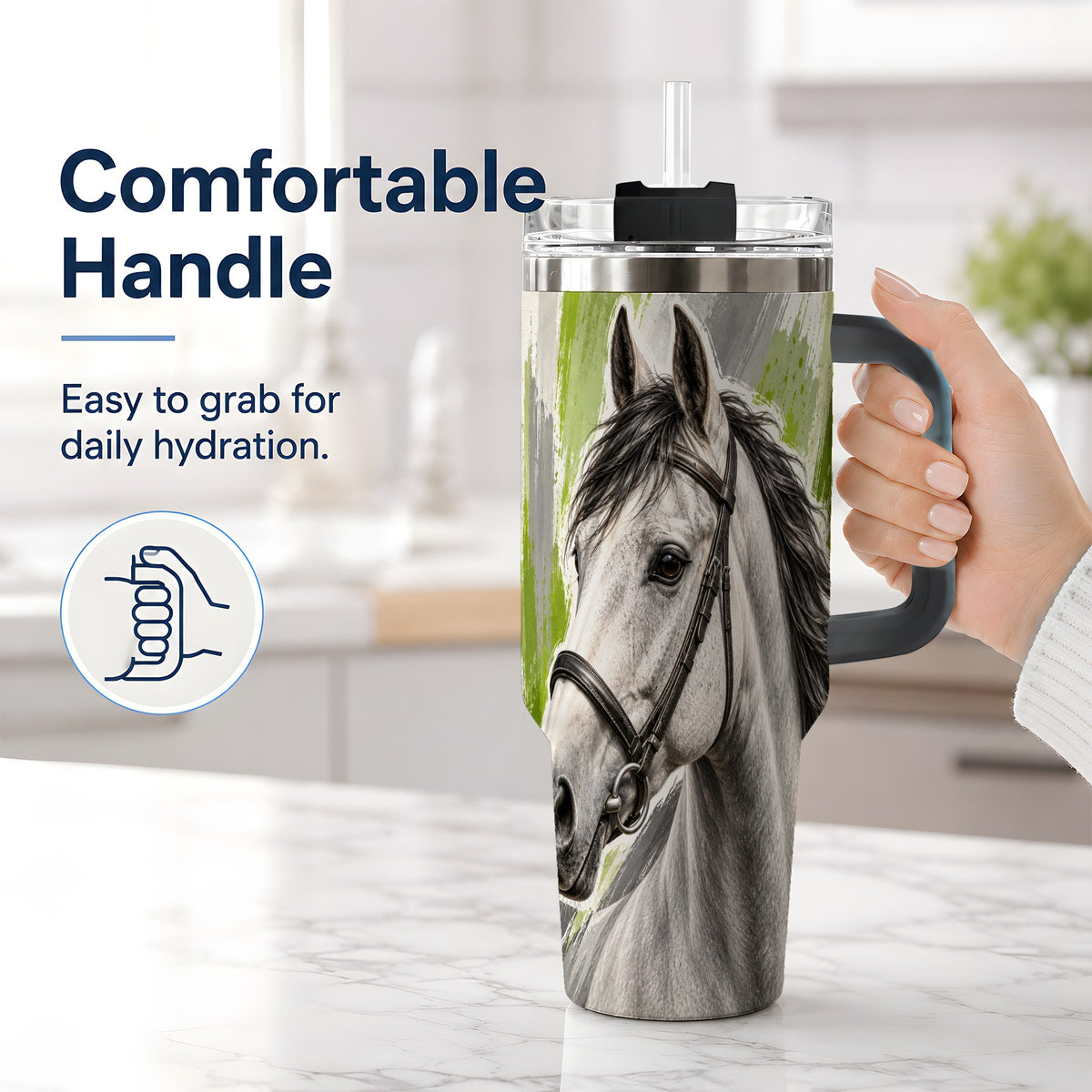 #pl[40oz|Black] Horse Portrait Tumbler, 40oz Tumbler with Brushstroke Artwork