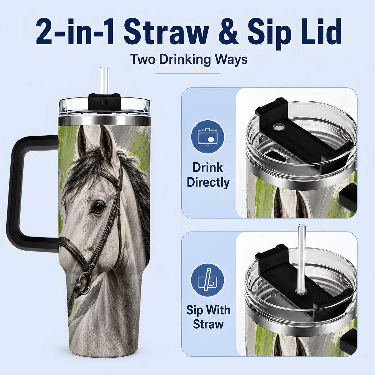 #pl[40oz|Black] Horse Portrait Tumbler, 40oz Tumbler with Brushstroke Artwork