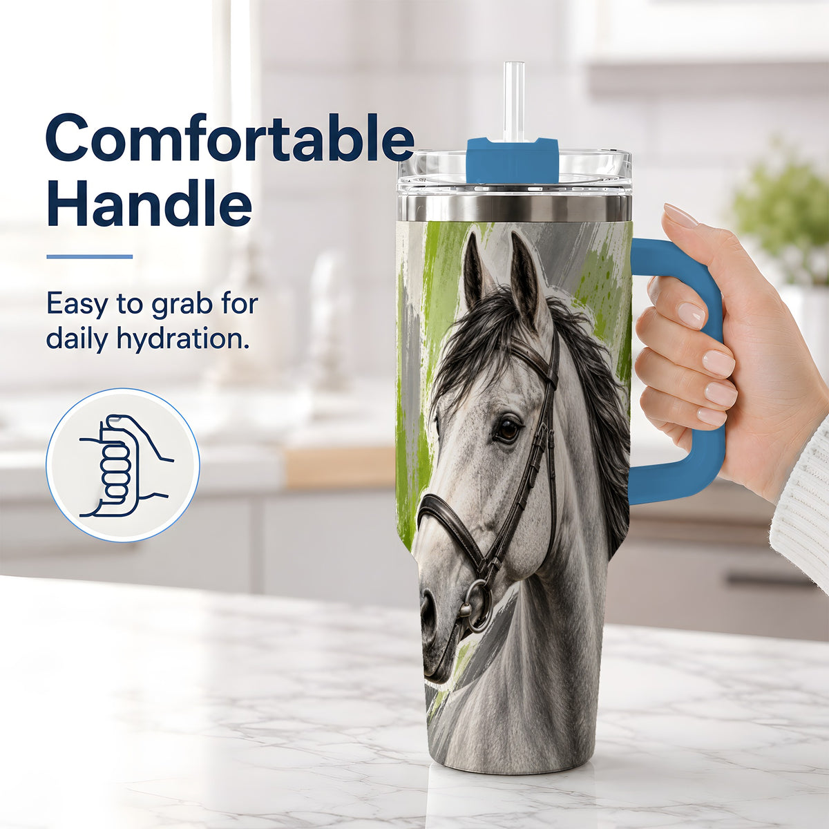 #pl[40oz|Blue] Horse Portrait Tumbler, 40oz Tumbler with Brushstroke Artwork