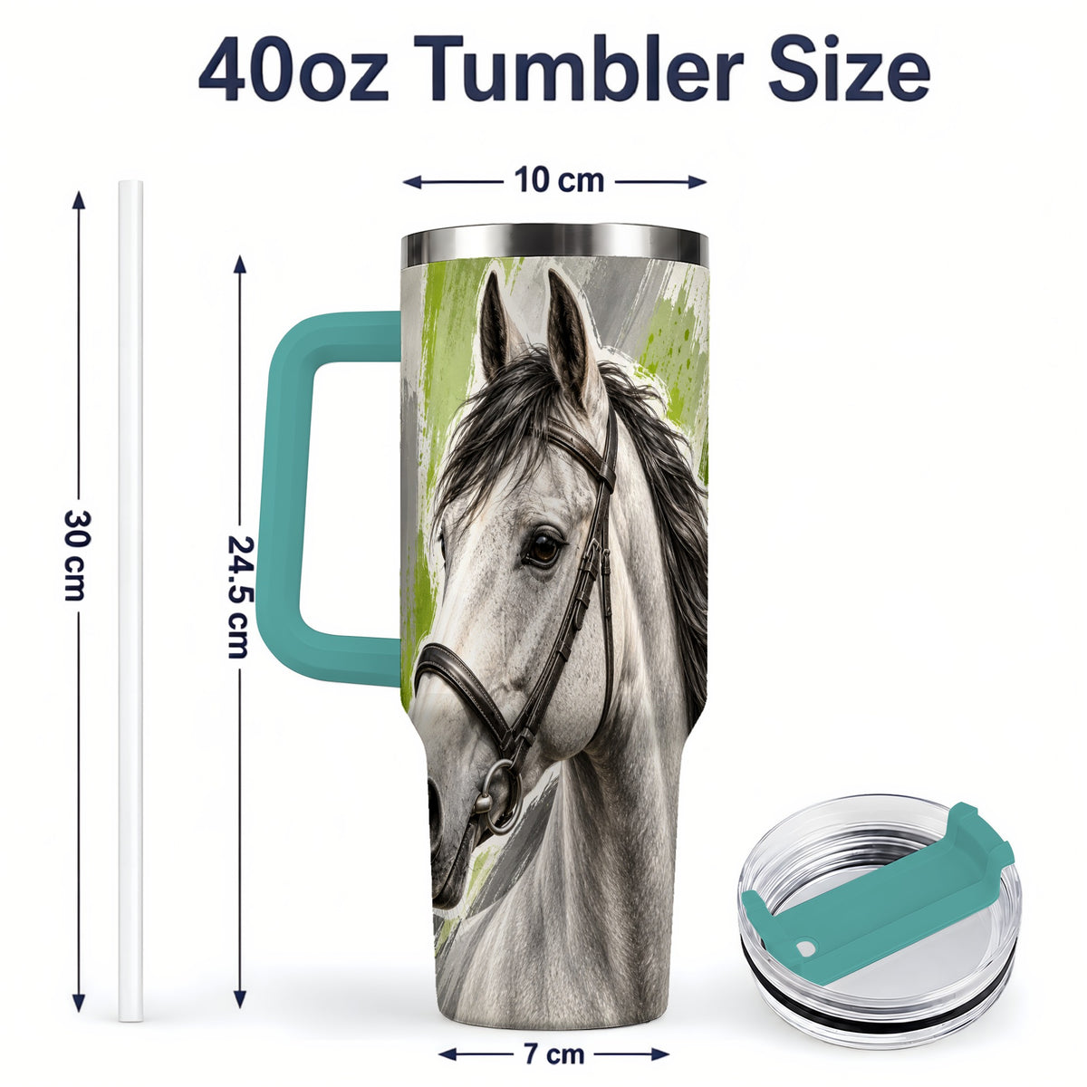 #pl[40oz|Green] Horse Portrait Tumbler, 40oz Tumbler with Brushstroke Artwork