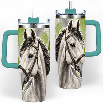 #pl[40oz|Green] Horse Portrait Tumbler, 40oz Tumbler with Brushstroke Artwork