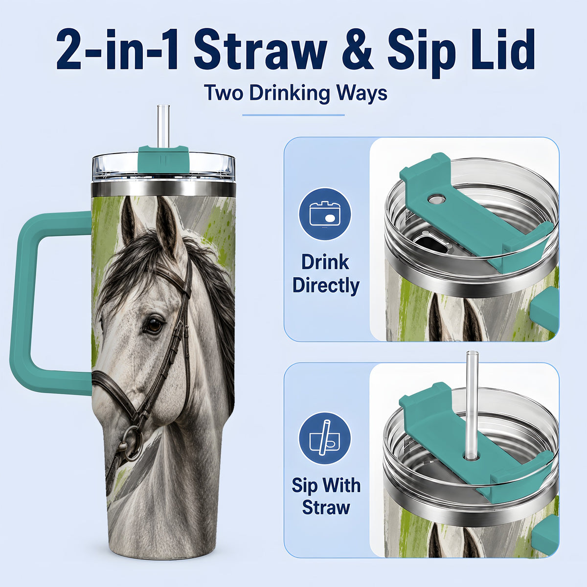 #pl[40oz|Green] Horse Portrait Tumbler, 40oz Tumbler with Brushstroke Artwork