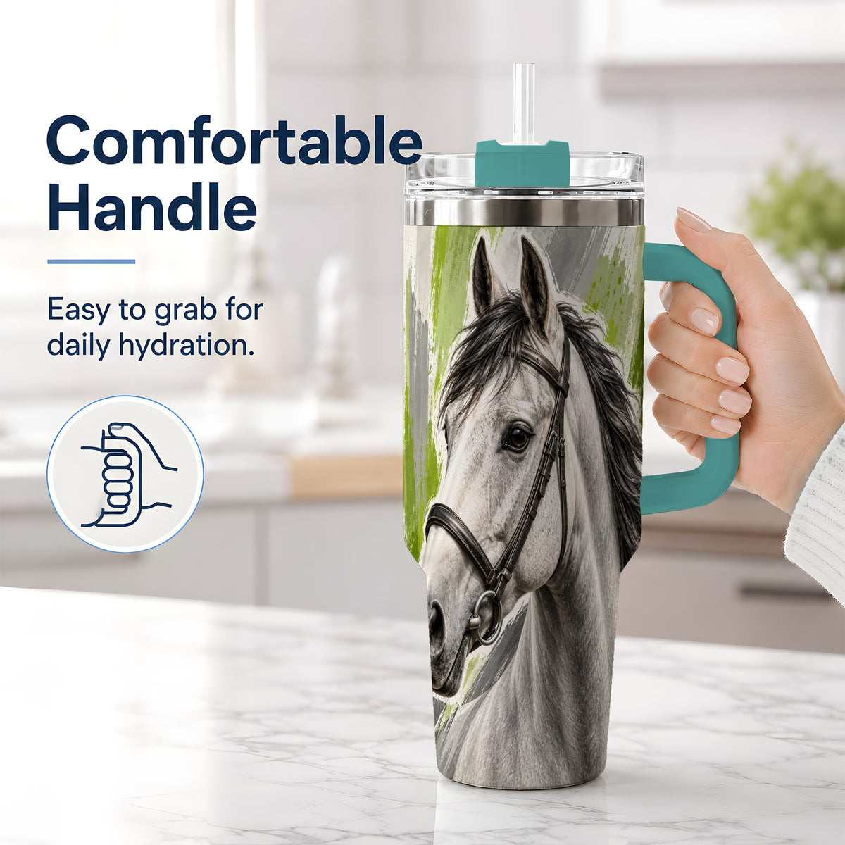 #pl[40oz|Green] Horse Portrait Tumbler, 40oz Tumbler with Brushstroke Artwork