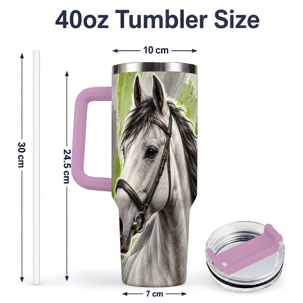 #pl[40oz|Pink] Horse Portrait Tumbler, 40oz Tumbler with Brushstroke Artwork