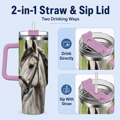 #pl[40oz|Pink] Horse Portrait Tumbler, 40oz Tumbler with Brushstroke Artwork