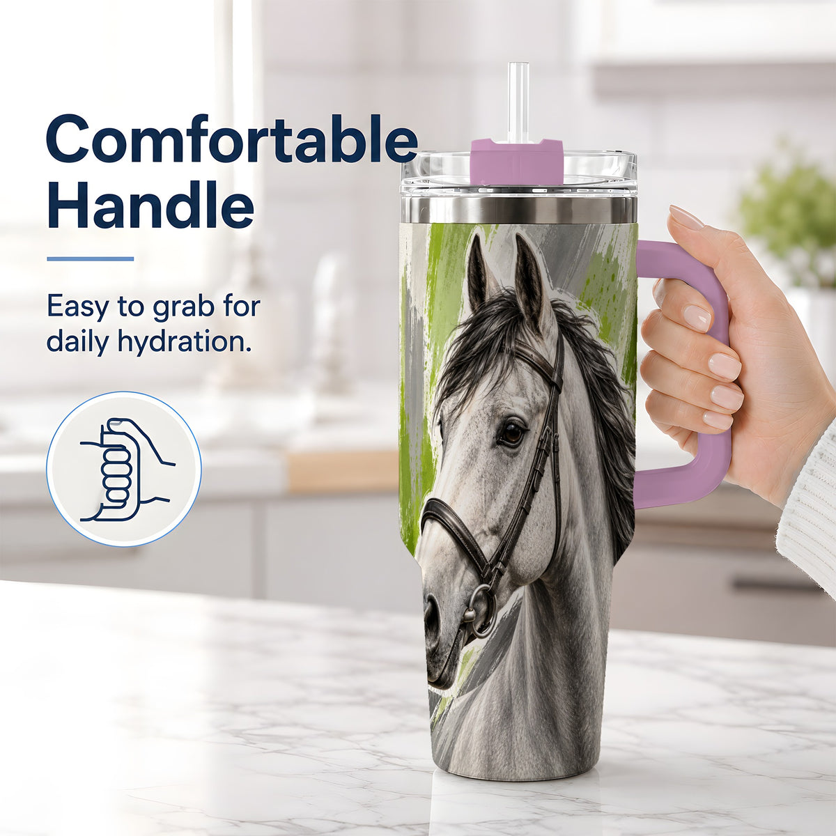 #pl[40oz|Pink] Horse Portrait Tumbler, 40oz Tumbler with Brushstroke Artwork